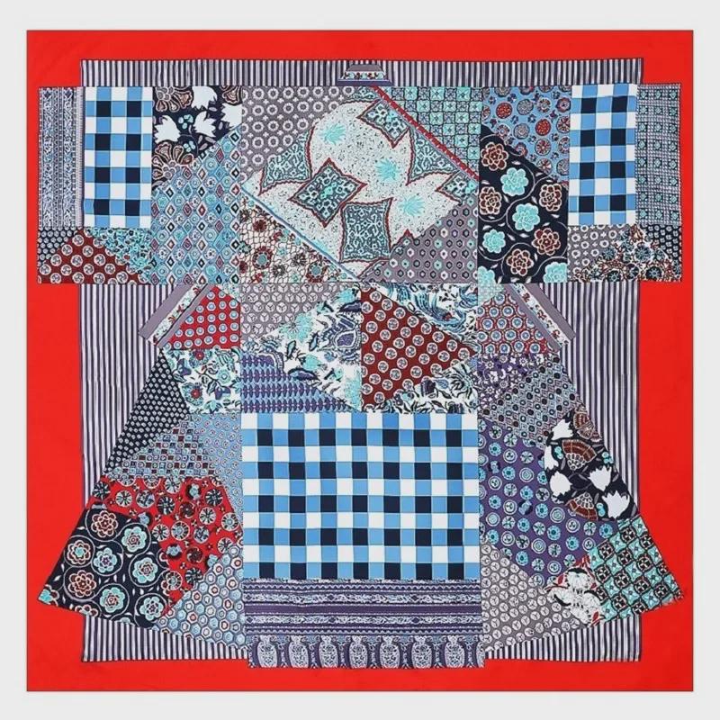 "New European and American Jungle Floral Bird Print 130cm Silk Twill Satin Square Scarf Shawl"