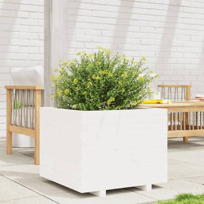 VidaXL Jardinière blanc 60x60x49,5 cm bois de pin massif, jardinière d'extérieur, bac à fleurs, boîte à plantes, jardinière 847359
