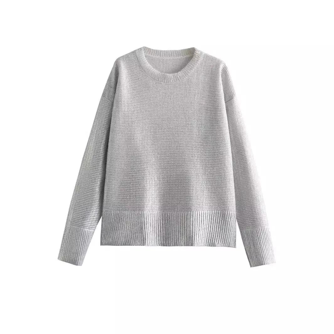 

Базовый обычный вязаный кашемировый свитер для женщин 2024 года, новые зимние свободные однотонные женские пуловеры, теплые повседневные трикотажные свитера L серебряный