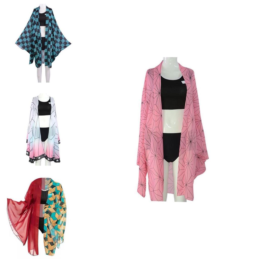 Atemberaubendes Demon Slayer Kimetsu No Yaiba Bikini-Badeanzug-Set Mit Schönem Umhang Für Den Sommer