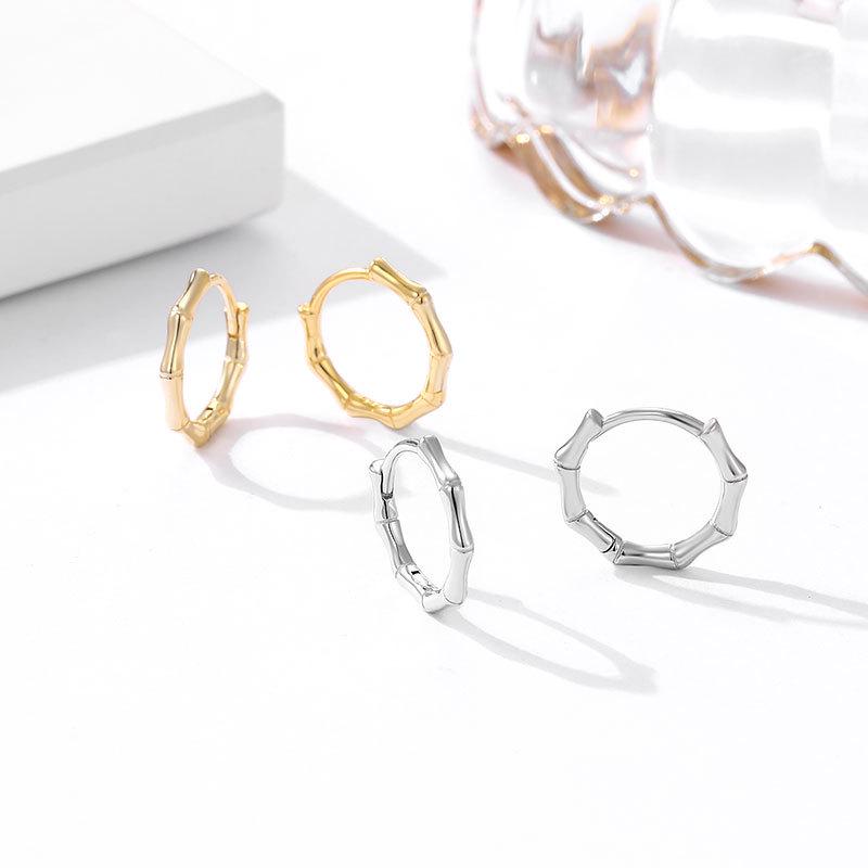 

S925 Sterling Silver Bamboo Joint Ear Cuffs - Polished Niche Design for Women 925 Silver платиновый