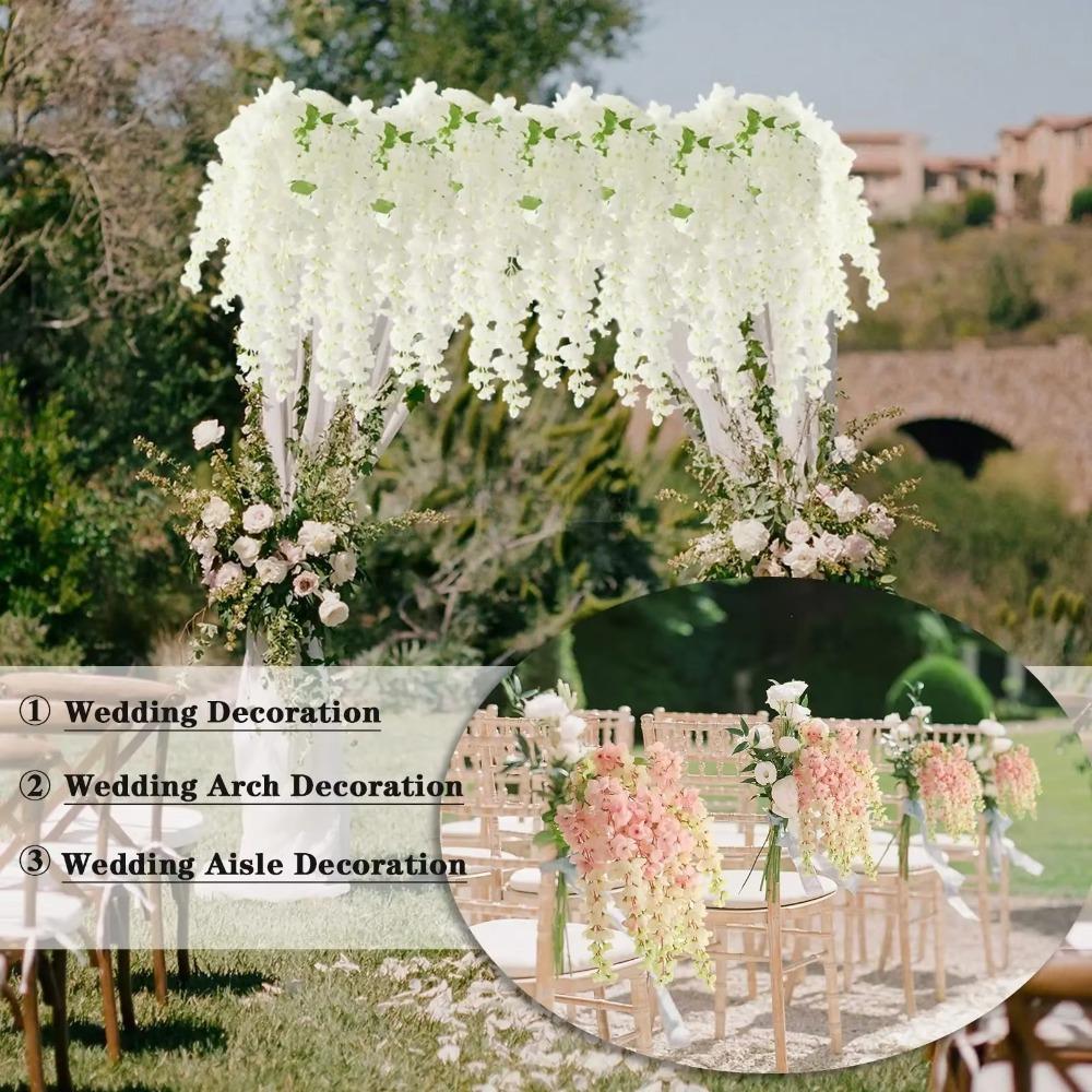Long Branches Artificial Flower 5 Fork Wisteria Vine Flower Greenery Silk Flower String  Garden