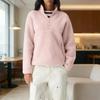 Damen Half-Zip Pullover Fleecejacke Langarm Stehkragen Sherpa Sweatshirt mit Taschen Herbst Flauschige Warme Oberbekleidung