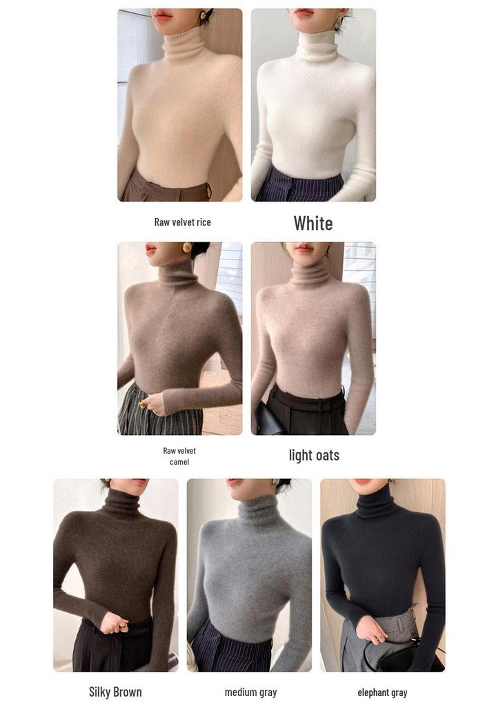 Women's Slim Fit High Neck Seamless Wool Sweater