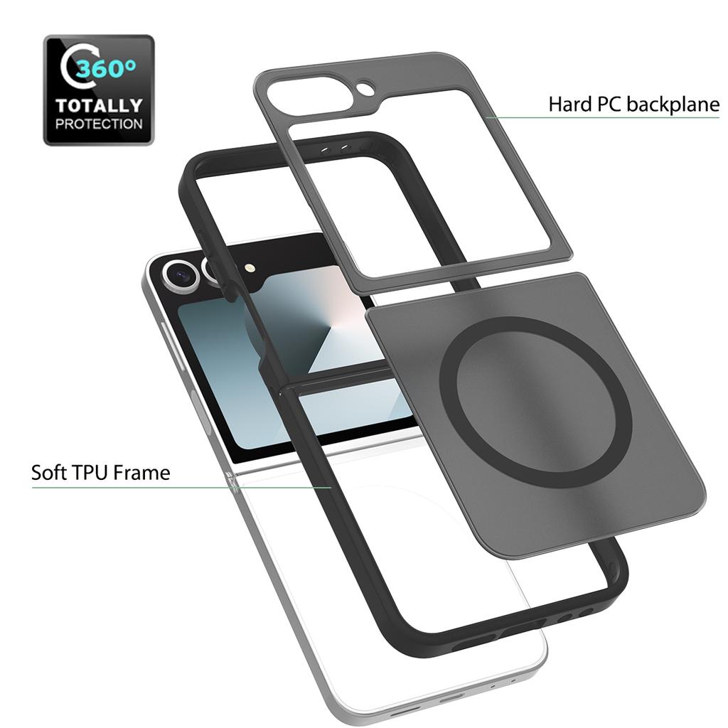 Skin Feel Shield Magnetic Case For Samsung Galaxy Z Flip 6 7 5G Magsafe Wireless Charging TPU Frame Hard Plastic Phone Cover