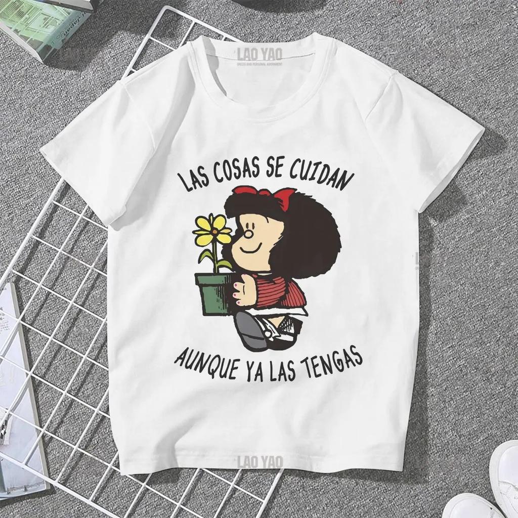 Kawaii Dinge werden von Frauen erledigt T-Shirt Mafalda Cartoon Mädchen Y2k Basic Oberteile O-Ausschnitt Polyester Herren T-Shirt Humor Geschenk