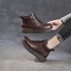 Johnature Lace Up Genuine Leather Short Boots Thick Soled Leisure Soft Soled Wedge Heels Women's Shoes