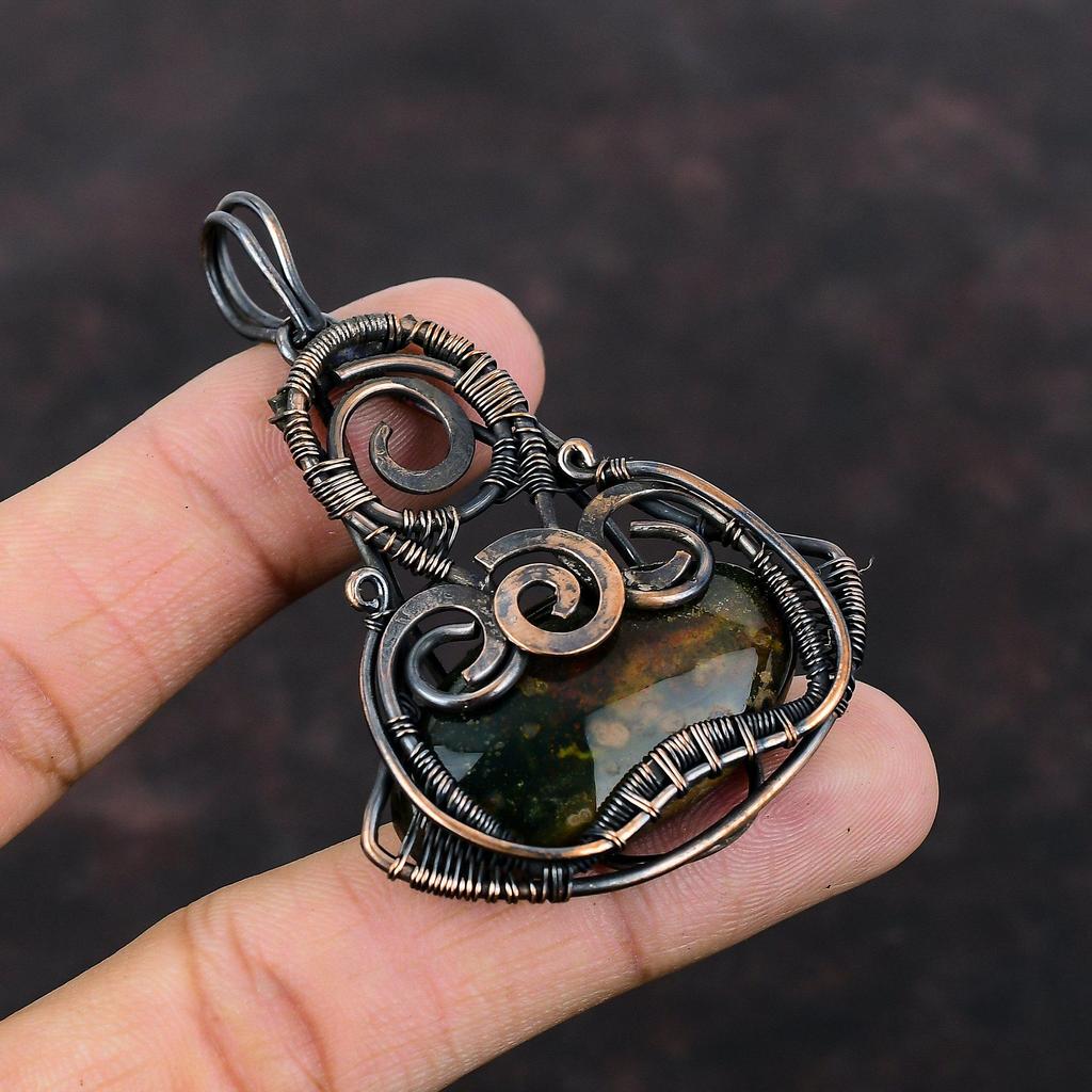 Pandantiv Piatra Sângelui Pandantiv Înfășurat în Sârmă de Cupru Pandantiv Handmade Bijuterii Piatra Sângelui Pandantiv Piatră Prețioasă Reală Cadou de Logodnă Bijuterii din Sârmă de Cupru