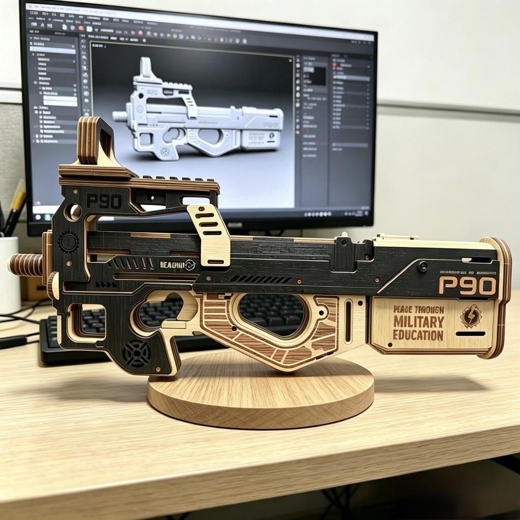 P90 DIY Rubber Band Wooden Toy Gun Model - Educational Science Puzzle for Boys