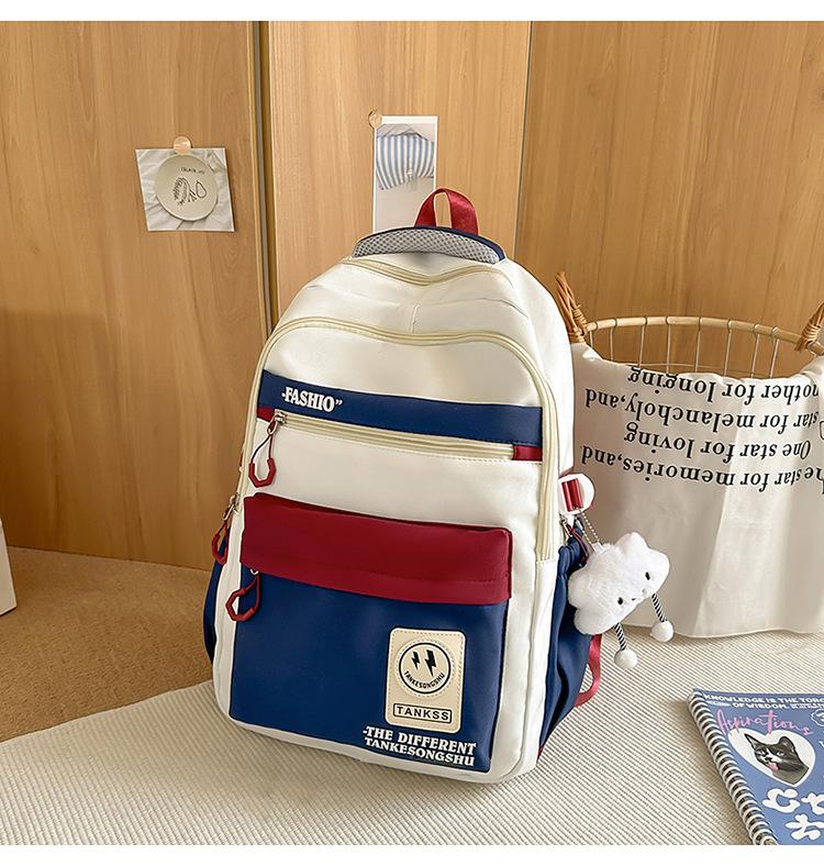 School Bag Korean Version Ins Wind Smiley Face Backpack Campus Junior and High School Students Versatile School Bag Casual Simple Large-capacity