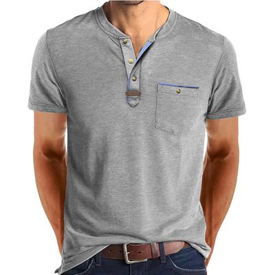 Summer European American Men's Short-sleeved Tees Henley Collar T-shirt Men's Casual Round Neck Top