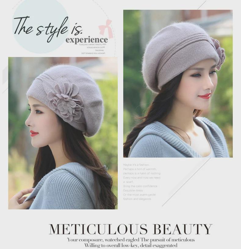 Women's Warm Wool Knitted Hat with Earmuffs - Korean Style Winter Rabbit Fur Hat