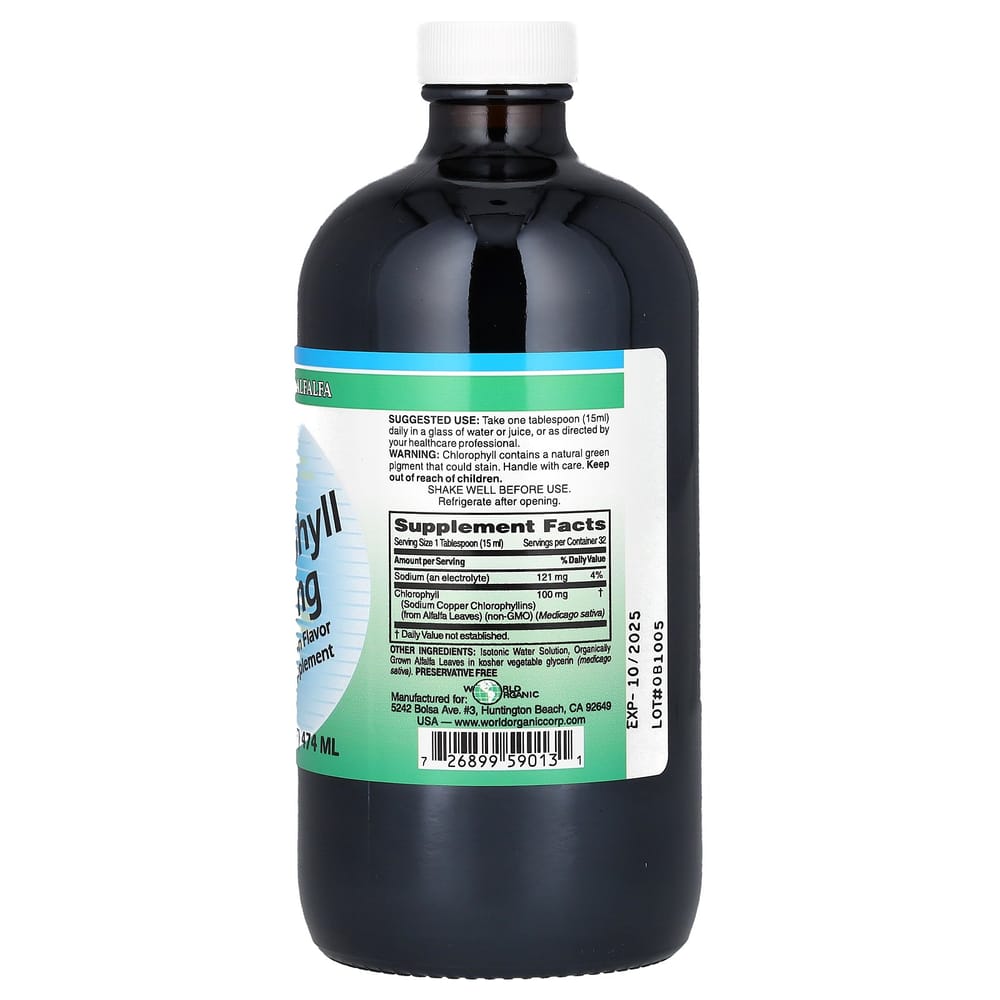 World Organics Liquid Chlorophyll 100mg, 16 Fl Oz (474 Ml)