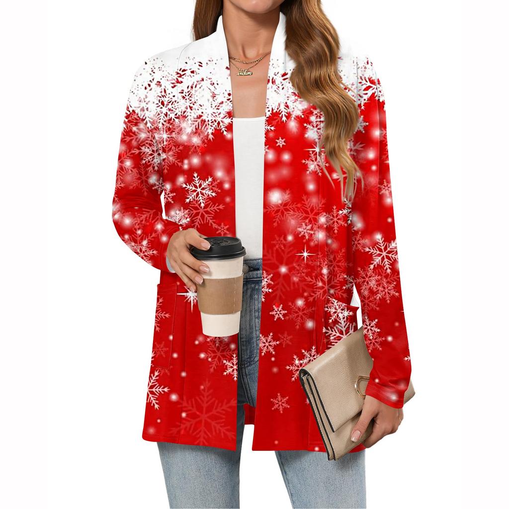 Women's Christmas Printed Lightweight Cardigan Long Sleeved Casual Loose Thin Fit With Pockets Cardigan Jacket