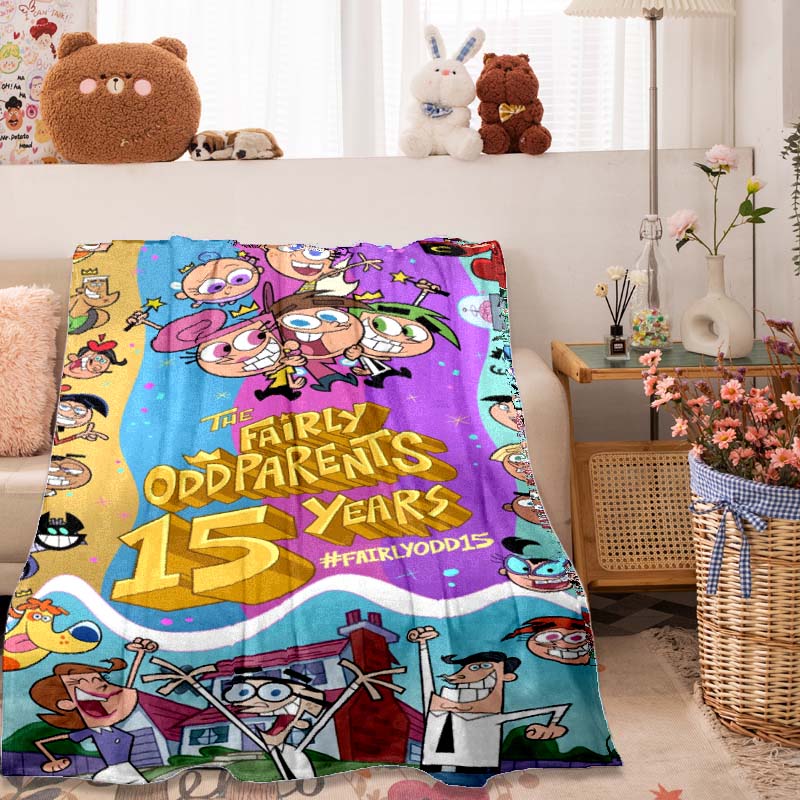 3D printed The Fairly OddParents pattern flannel blanket, soft and warm, suitable for sofas, beds, picnics, offices, camping, etc.
