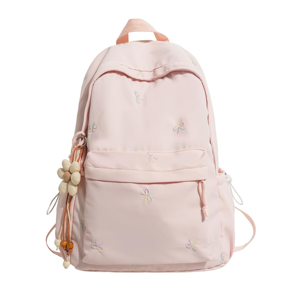 Schoolbag wholesale backpack, student backpack, girl's versatile middle, high school, college student, cute embroidered bow travel backpack