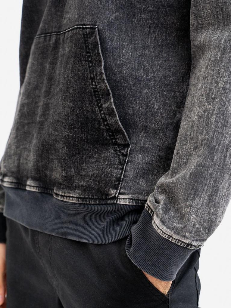 Men's Washed Black Jigga Wear Mini Hoodie Embroidered Logo Denim M
