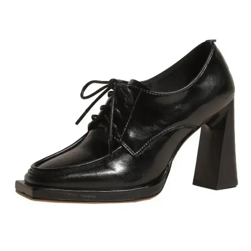 

Осенние новые толстые туфли на высоком каблуке, квадратные туфли-лодочки, вечернее платье, элегантная обувь ручной работы, туфли Мэри Джейн на каблуках для женщин 41 чёрный
