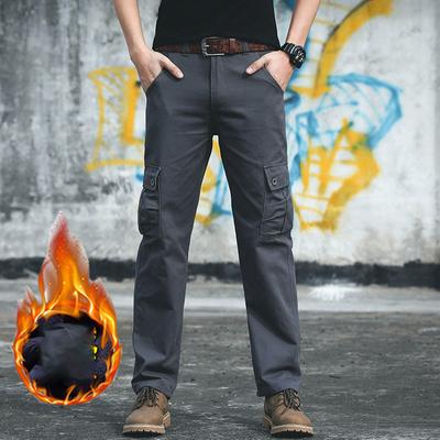 Autumn and Winter Plus Size Men's Thickened Padded Trousers with Solid Colour Warm Loose External Wear Cold Windtrousers