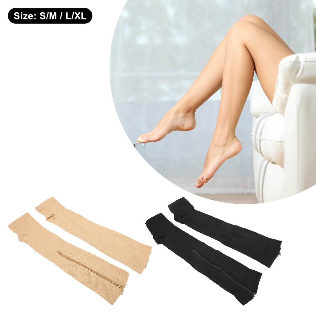 Nylon Compression Stockings Zipper Design Promote Blood Circulation Open Toe Compression Stockings