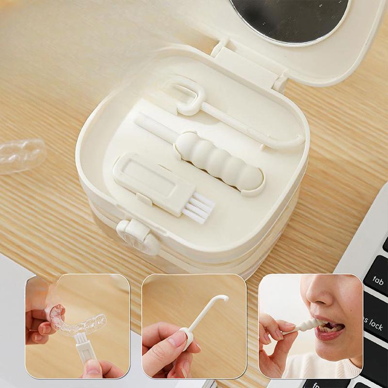 Multi-functional Dental Crown Cleaning Box, Portable Denture Cleaning and Soaking Box, Dental Crown Toothbrush Storage Box, Travel Storage Box