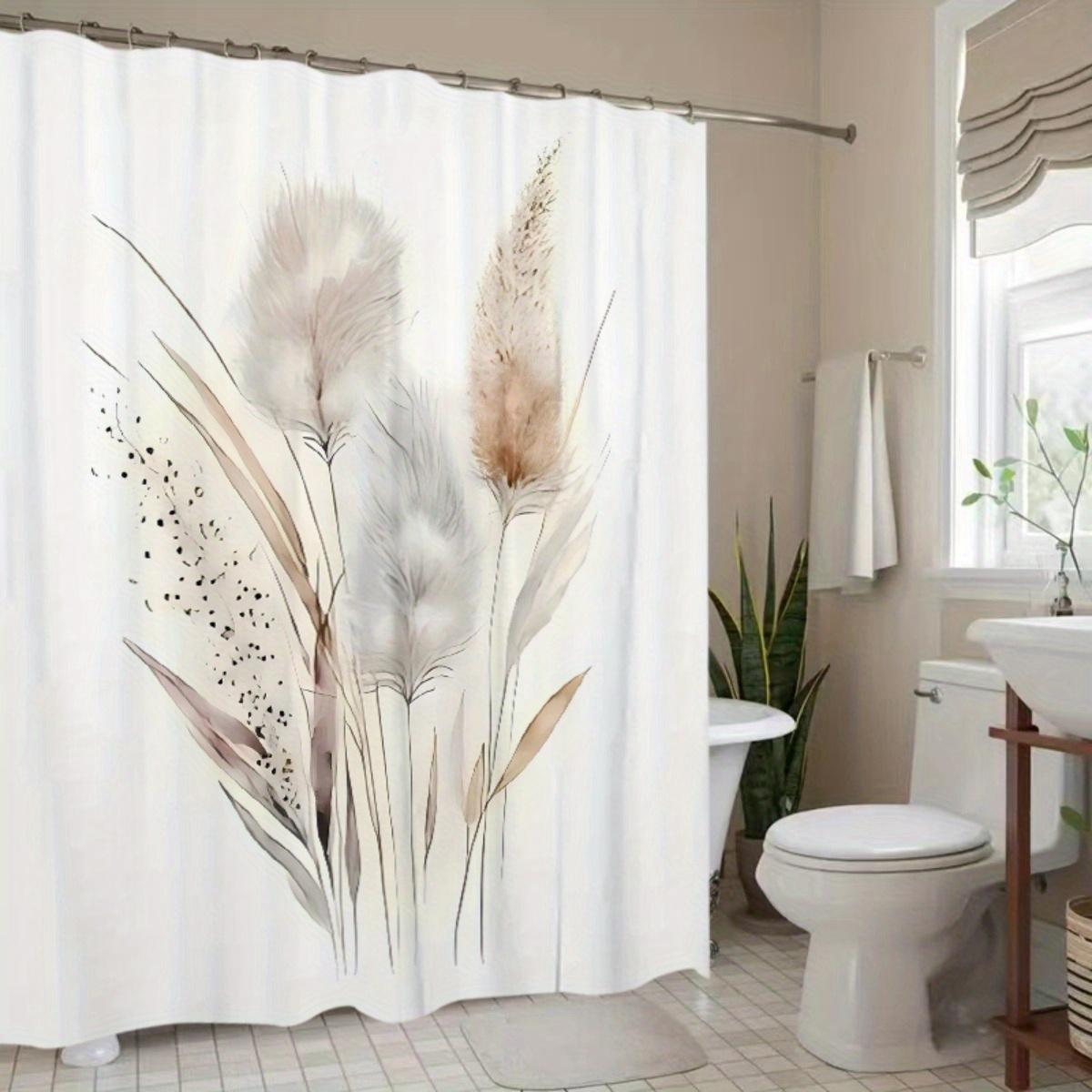 Dunika Chen Beige/White Pampas Grass Shower Curtain Boho Natural Design Color Water Resistant Bathroom Decor