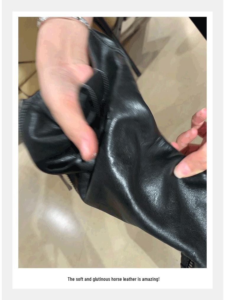 Introducing: Quick-Delivery Mom-Style Grape Boots – Wrinkled Horsehide, Round Toe, Thick Sole, Chunky Heel, Slimming Mid-Calf Knight Boots for Women.