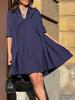 Damen Langarm Hemdkleid mit Knopfleiste, A-Linie, in Weiß, Beige, Schwarz, Marineblau