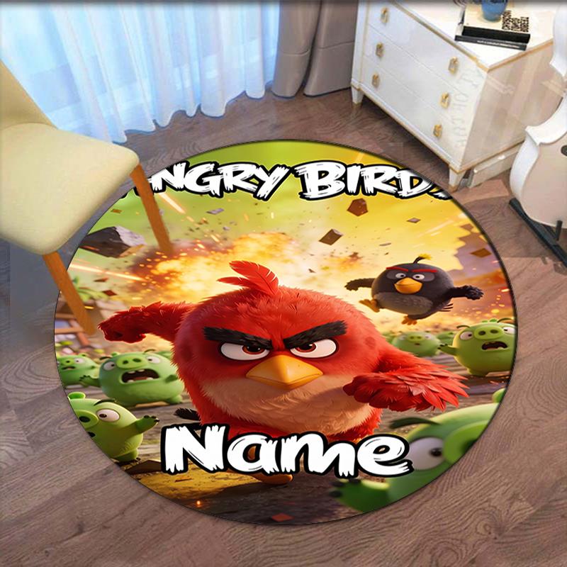Custom Name Angry Birds Printed Round Rug Carpet Chair Rug Area Rug Entryway Doormats,for Office Chair Living Room Bedroom Kitchen Room.