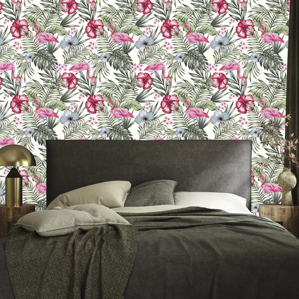 Tropical Flamingos, Leaves and Flowers Wallpaper for Living Room and Bedroom 50x1000