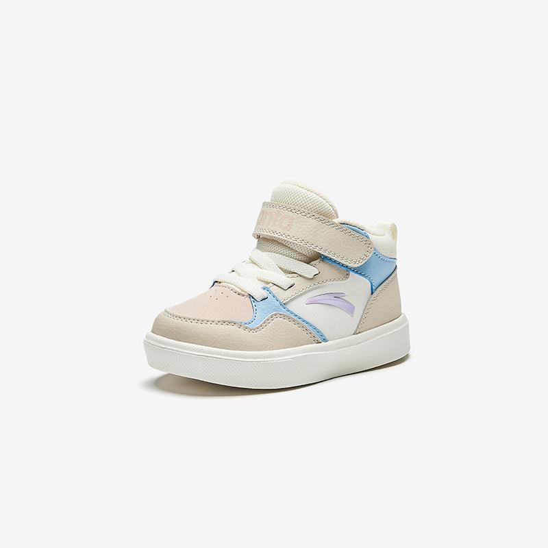 Anta Kids Synthetic Leather Fashion Versatile Warm Waterproof High-Top Walking Shoes Baby Shoes Ivory-White Chalk-White Lotus-Gray A22440081-2