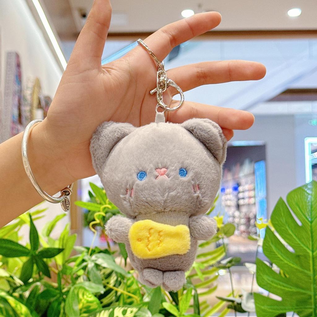 Cute Cat Mimi Plush Keychain: Hugging Fish Backpack Ornament Doll