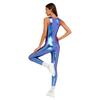 Combinaison-pantalon sans manches irisée métallique pour femme, col rond, fermeture éclair cachée au dos, Leggings Bodysuit Combinaison de Danse