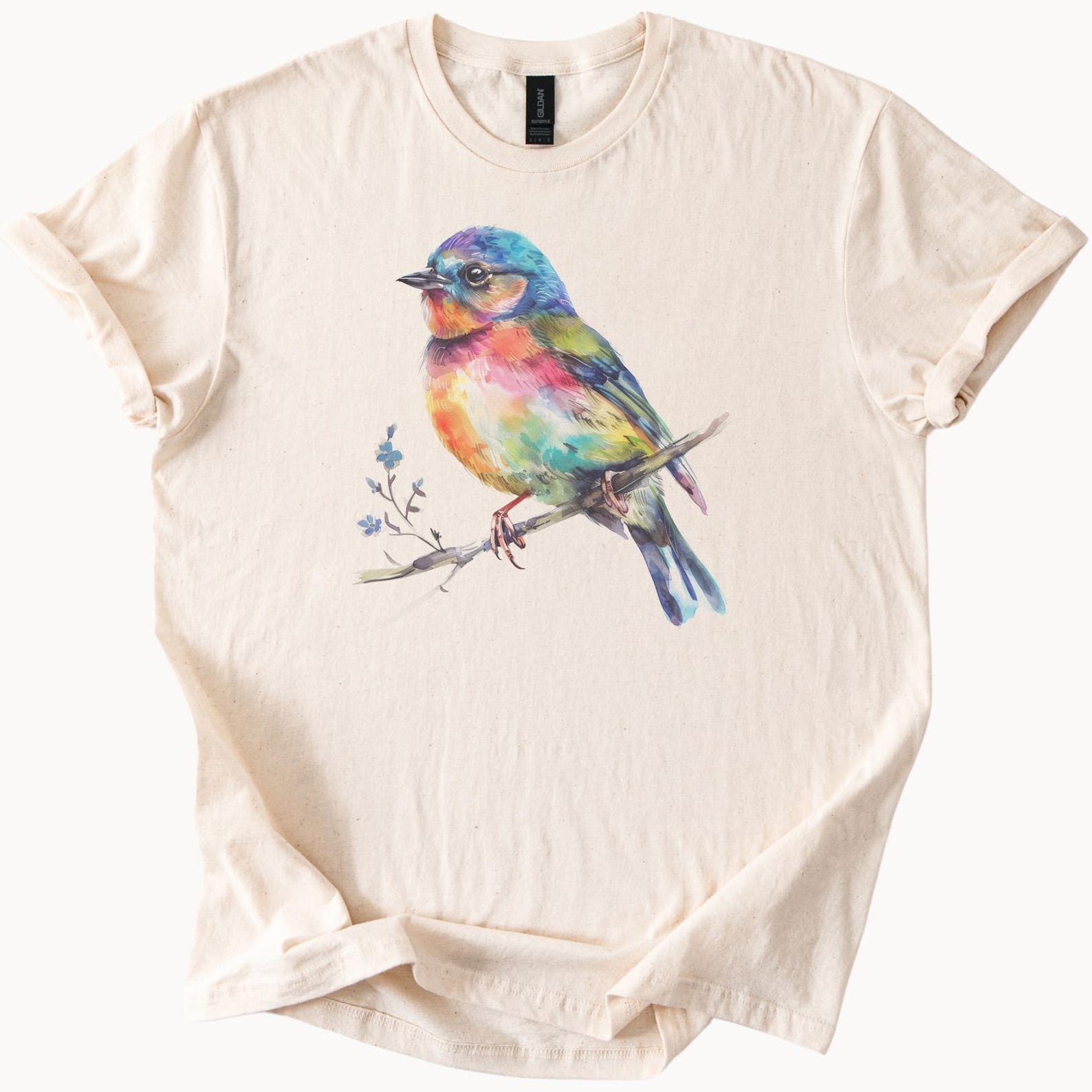 Colorful Watercolor Bird T Shirt Nature Lover Gift Artistic Wildlife Tee Cute Birdie Graphic Print Shirt for 160
