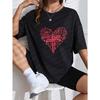 Women Casual T-Shirt White Heart Cross Faith Jesus Love God Religious Christian Design For Daily Wear Church Outfits