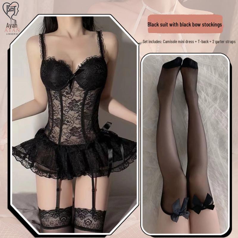Seductive Lace Mesh See-Through Lingerie Bodysuit with Suspender Straps