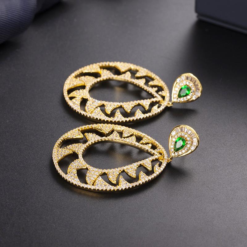 WWJ Luxury Hollow Out Design Round Dangle Earrings Zirconia Women Wedding Party Jewelry