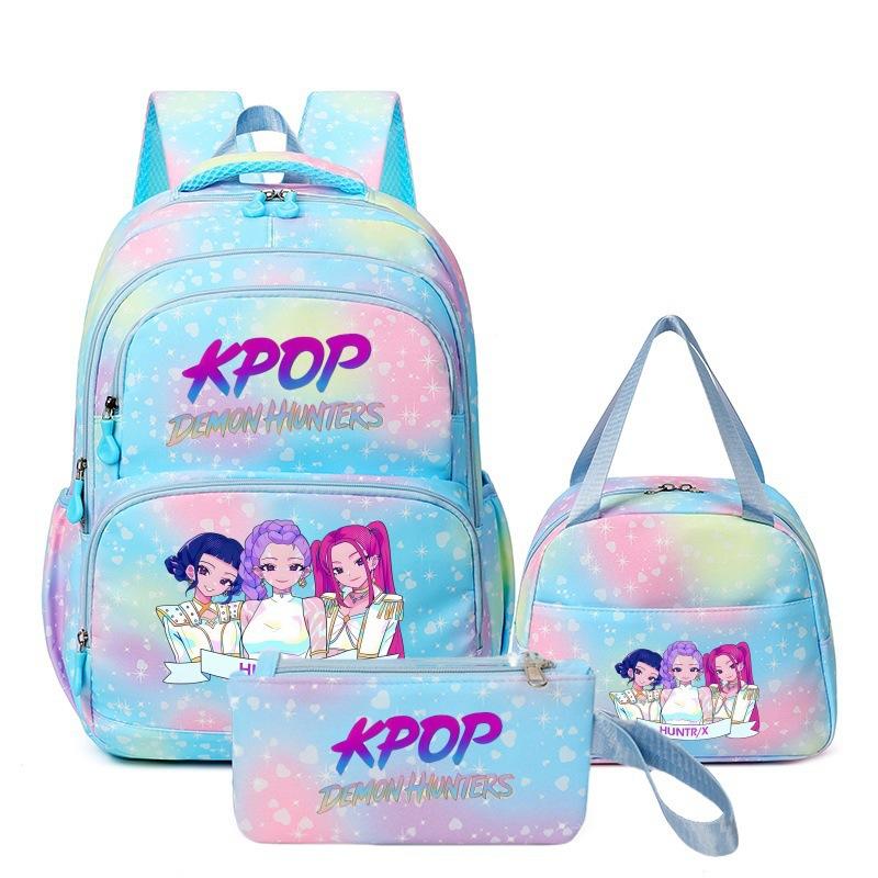 Girls' Group Printed Backpack, Teenage Girl Student Schoolbag, Children'S Large-Capacity Schoolbag Three-Piece Set