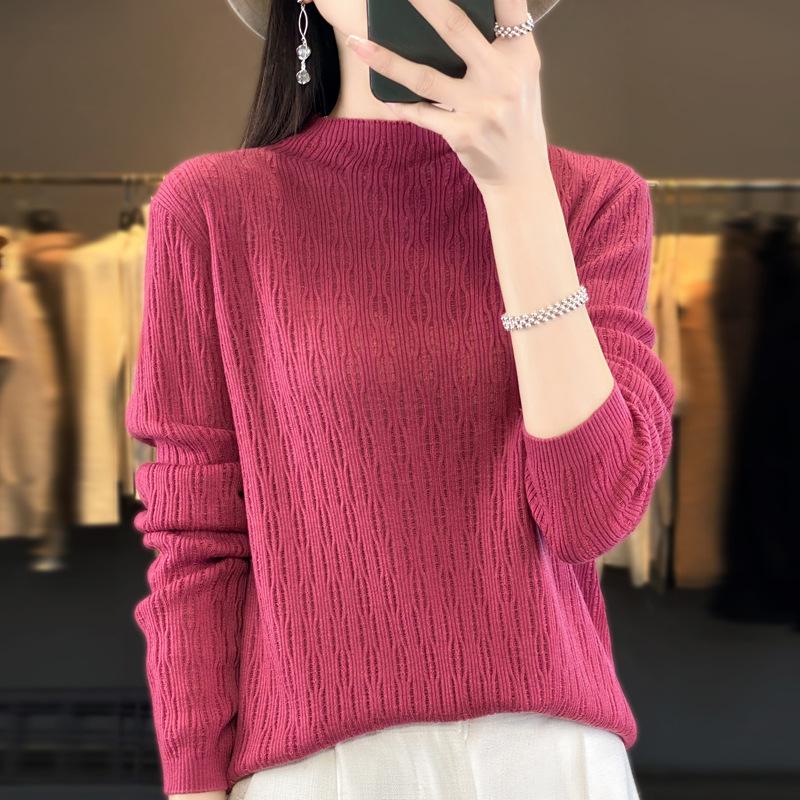 Knitted warm loose blended autumn and winter shirt short base hollow semi-turtleneck sweater fine imitation women's clothing new