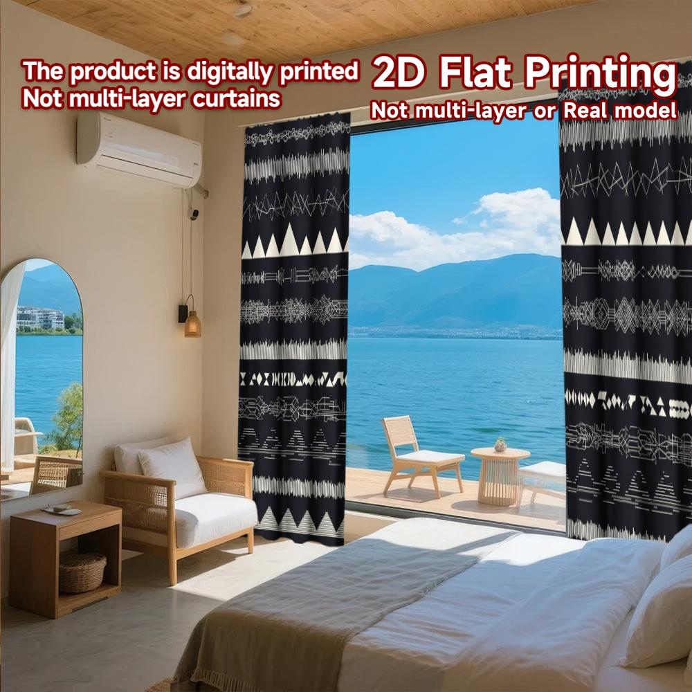 2D-Flachdruck, 2-teilige Vorhänge (Ohne Stange) Geometrisches Schwarz-Weiß-Design (2) Frauentag Festival Schicker Druck Vorhänge