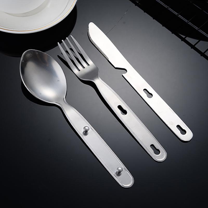 3Pcs Portable Stainless Steel Tableware Fold Knife Fork Spoon Utensil Set Travel Outdoor Dinnerware Camping Cooking Flatware