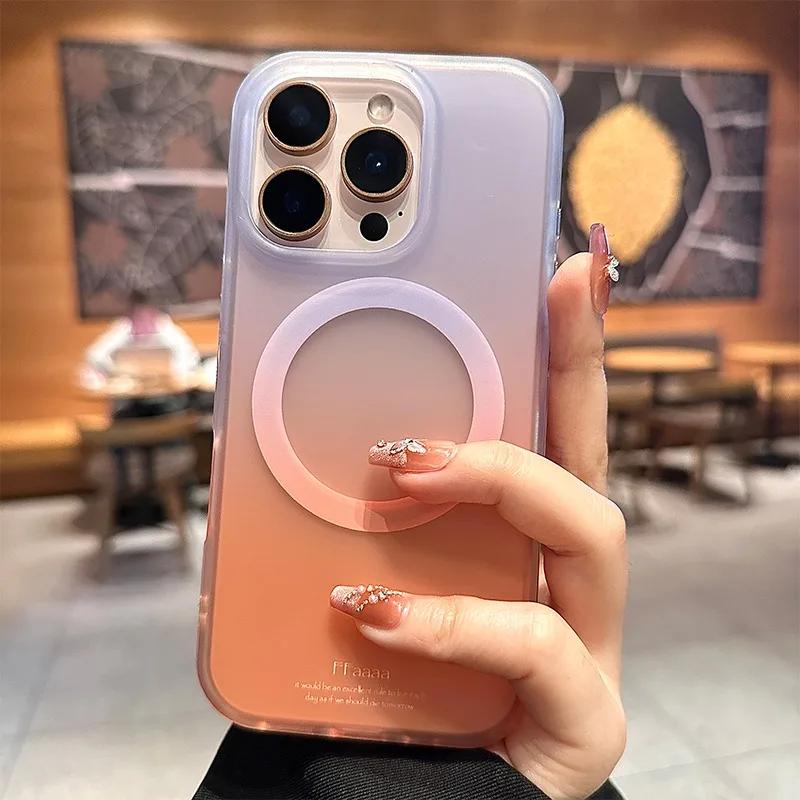

Luxury Matte for Magsafe Gradient Color Contrast Case for iPhone 13 14 15 16 Pro Max Magnetic Acrylic Shockproof Slim Hard Cover iPhone 13 Pro