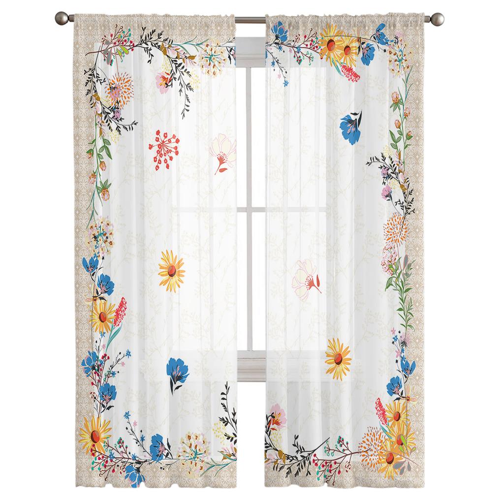 Herbal Flowers Spring Floral Sheer Voile Curtains For Living Room Bedroom Kitchen Festival Decor Chiffon Tulle Window Curtains