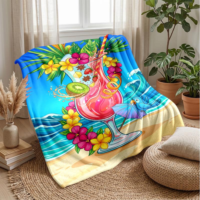 Tropical Fruit Paradise Drink Theme blanket Lightweight Warm Flannel Blanket Decorative Throw Blanket for Home Decoration