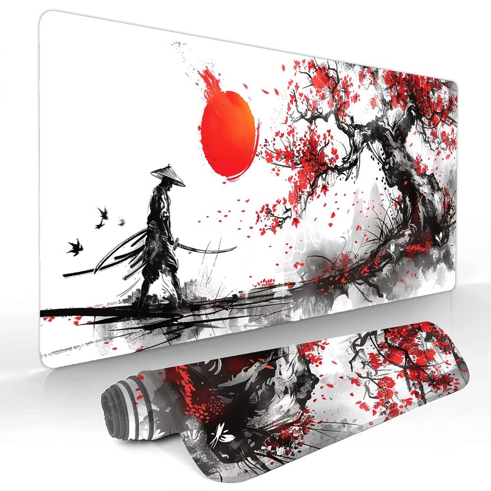 Samurai And The Red Sun Gaming Mouse Pad Nonslip Durable Desk Mat Pc Accessories Mousepads Katana Gaming Mats Tapis De Souris