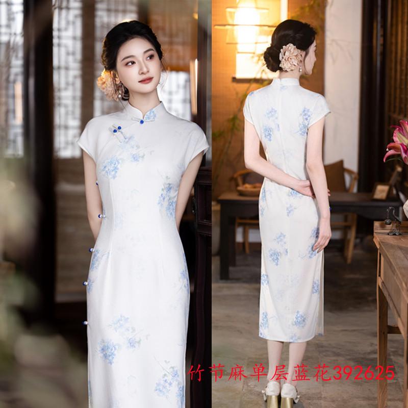 New Chinese long with rotator sleeves, bamboo and hemp cheongsam, spring and summer new slim and thin young girl