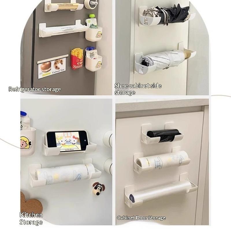 2Over-the-door storage rack——Sturdy garbage bag storage rack and cling film holder Non-perforated adjustable kitchen countertop-Multifunctional