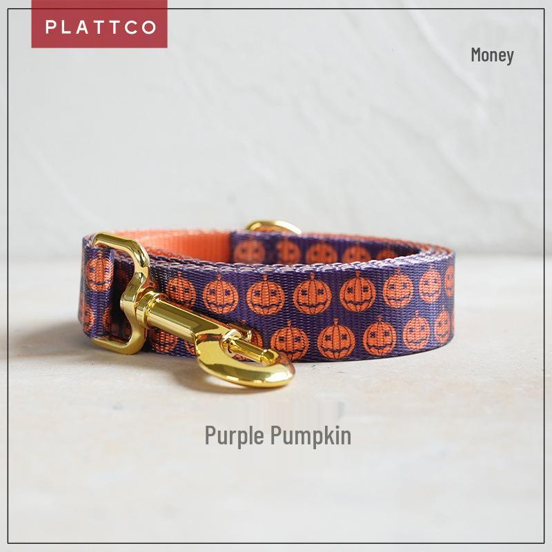 PLATTCO Purple Pumpkin Nylon Pet Collar & Leash (Model: PDL337) M 2.5cm x 120cm