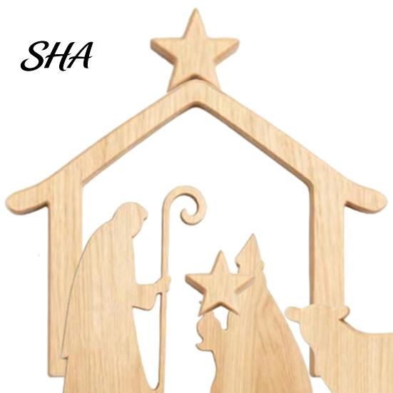 Festive Table Centerpieces for Christmas 13Pcs Wooden Nativity Scene Set, Mini Holy Family Figurines, Set Tabletop Manger Decorations Christan Indoor