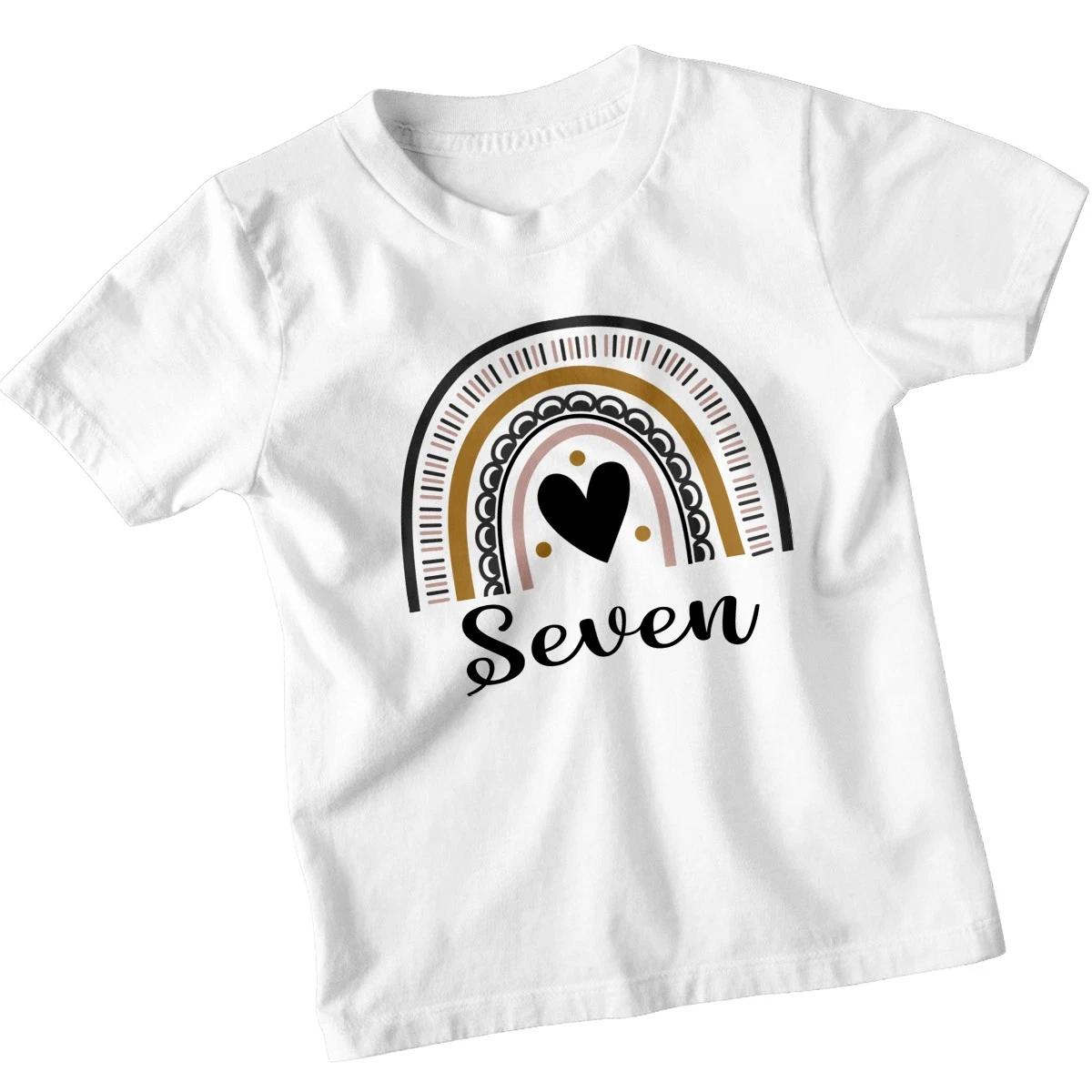 Seven Seventh Birthday Rainbow Kids T-shirt Heart Boho Tee S